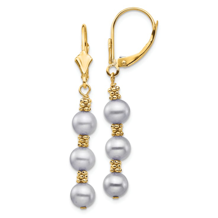 14K Yellow Gold 5-6mm Grey Semi-round Freshwater Cultured Pearl
Leverback Earrings