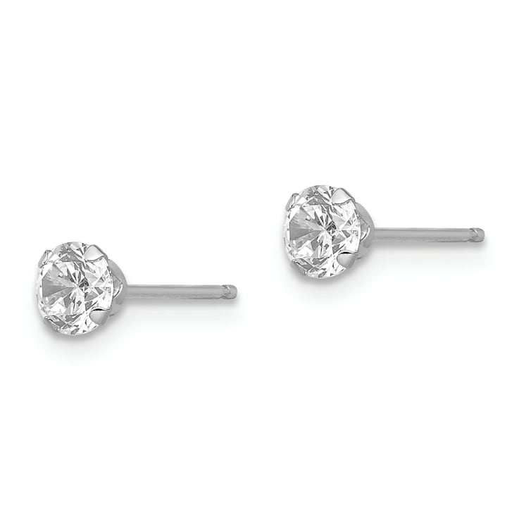 Rhodium Over 14k White Gold 4mm Cubic Zirconia Stud Earrings