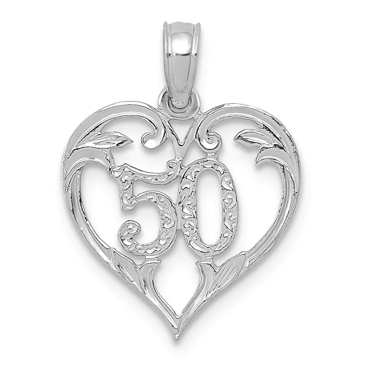 Rhodium Over 14k White Gold Textured 50 in Heart Cut-out Pendant