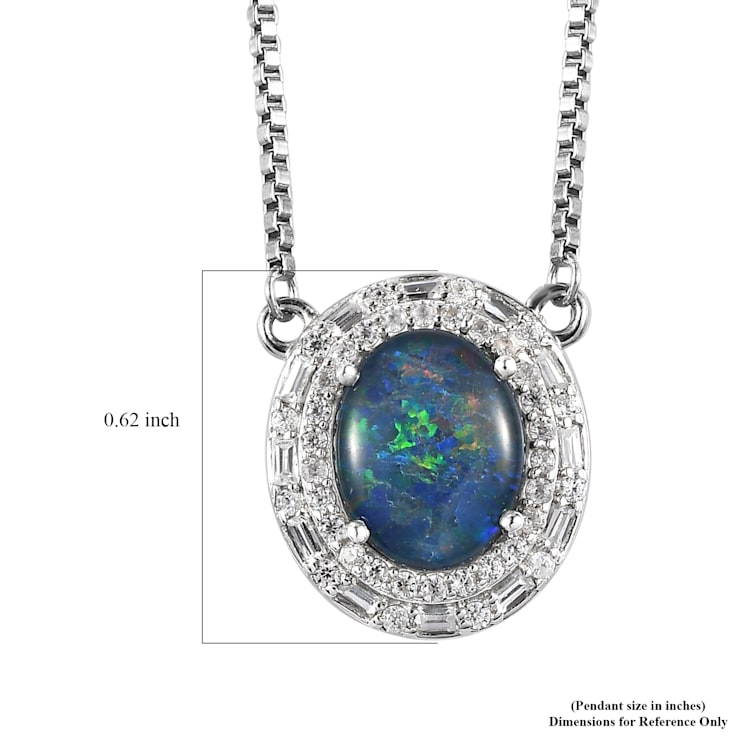 Sterling Silver Oval Boulder Opal Triplet and White Zircon Necklace 2.41ctw 1261JA