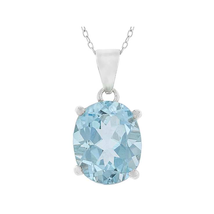 Sky Blue Topaz Solitaire Pendant Necklace In Sterling Silver