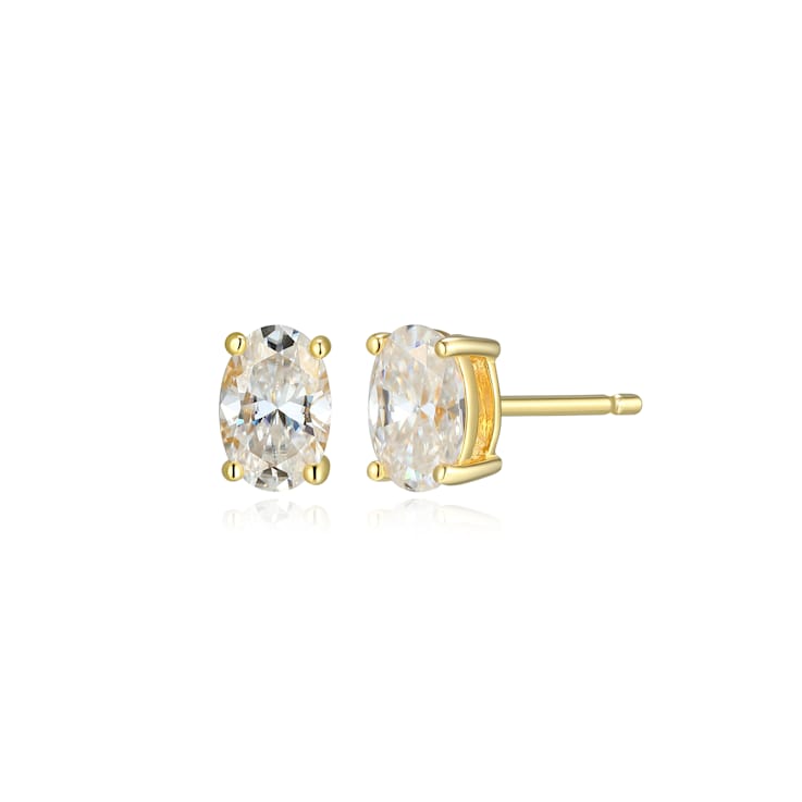 Oval Moissanite 14k Yellow Gold Over Silver Stud Earrings 1.00ctw DEW