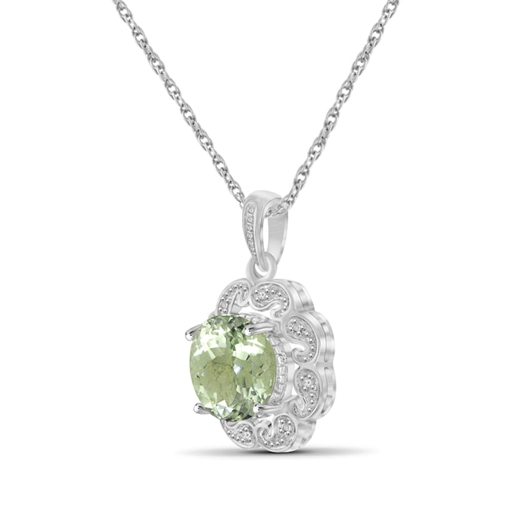 Green Prasiolite And White Diamond Sterling Silver Pendant With Chain 2.62ctw