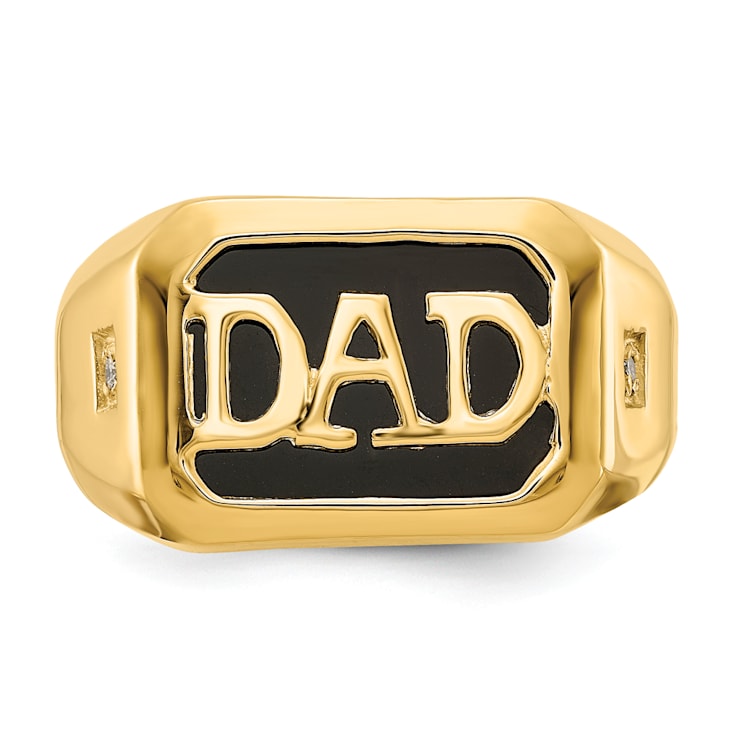 14K Yellow Gold AA Diamond Men's Onyx Dad Ring