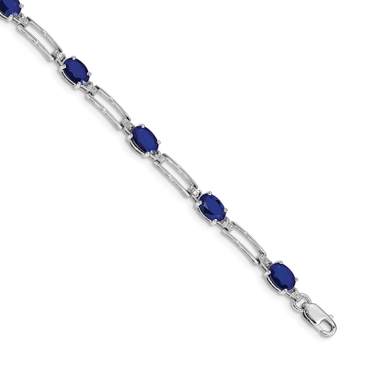 Rhodium Over 14k White Gold Diamond and Sapphire Bracelet