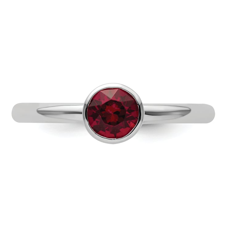 Sterling Silver Stackable Expressions High 5mm Red Crystal Ring
