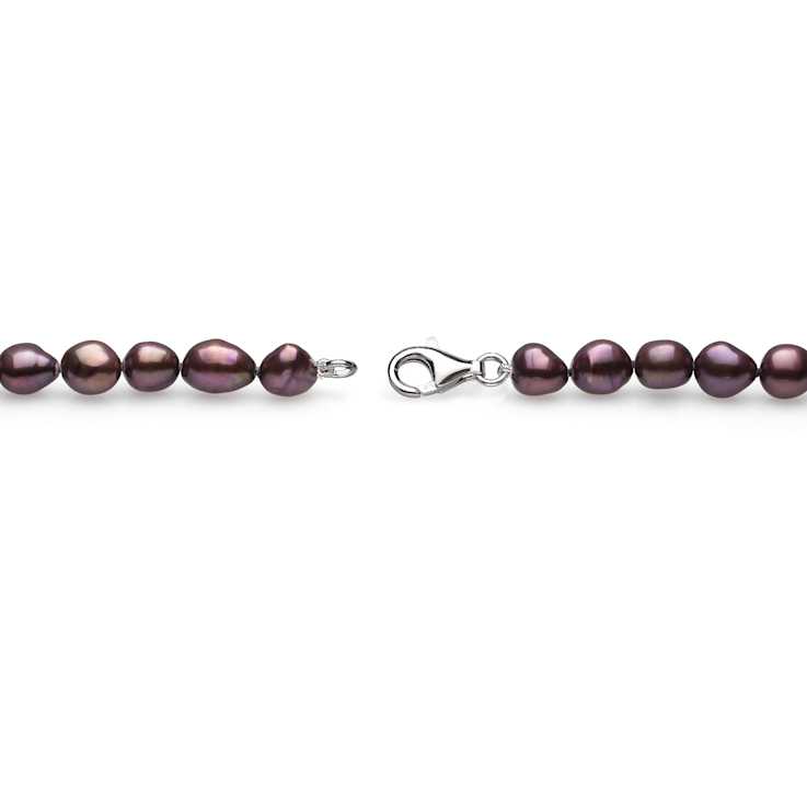 Mahogany Cultured Freshwater Pearl Rhodium Over Sterling Silver 17.5
Inch Strand