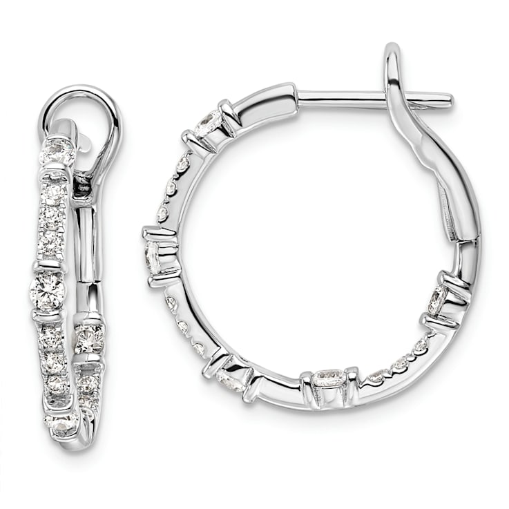 Rhodium Over 14K White Gold Lab Grown Diamond SI1/SI2, In and Out Hoop Earrings