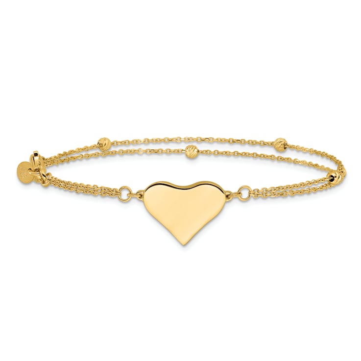 14K Yellow Gold Polished and Diamond-cut Heart Beaded 2-Strand Bracelet