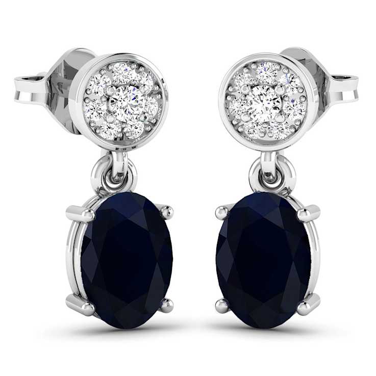 1.50ctw 14K White Gold Blue Sapphire and White Diamond Halo Earrings