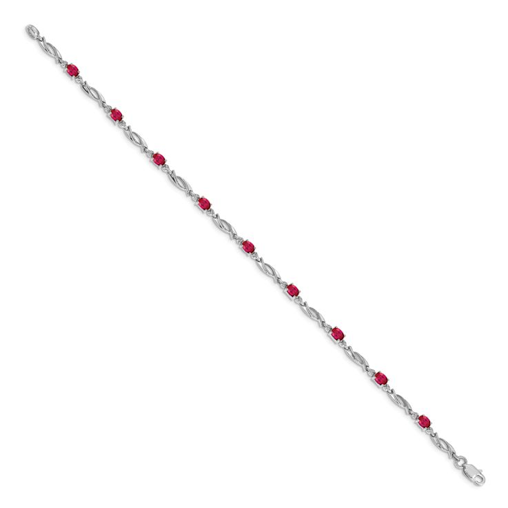 Rhodium Over 10k White Gold Diamond and Red Ruby Bracelet