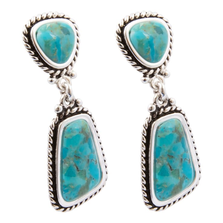 Barse Turquoise Double Drop Earrings In Sterling Silver Over Bronze