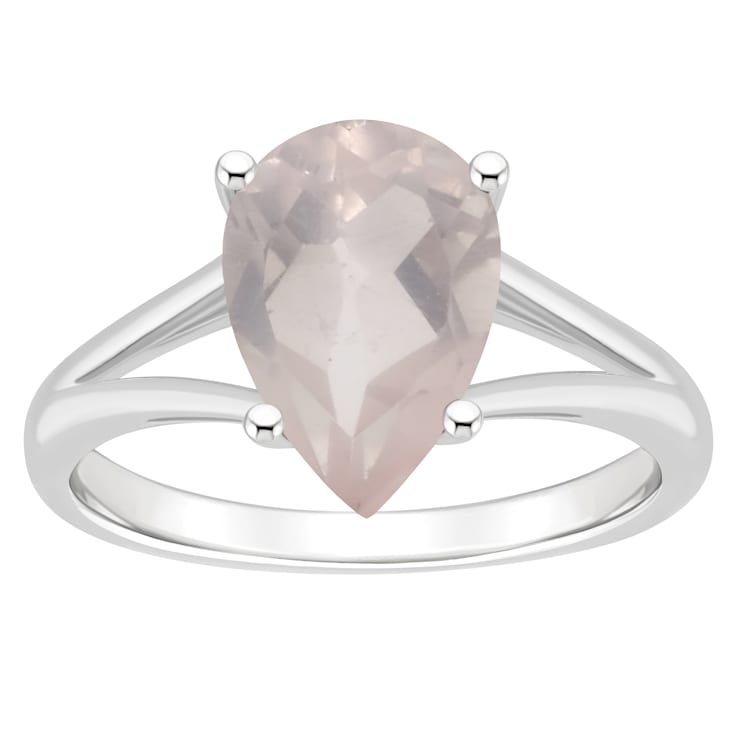 12x8mm Pear Shape Rose Quartz Rhodium Over Sterling Silver Ring