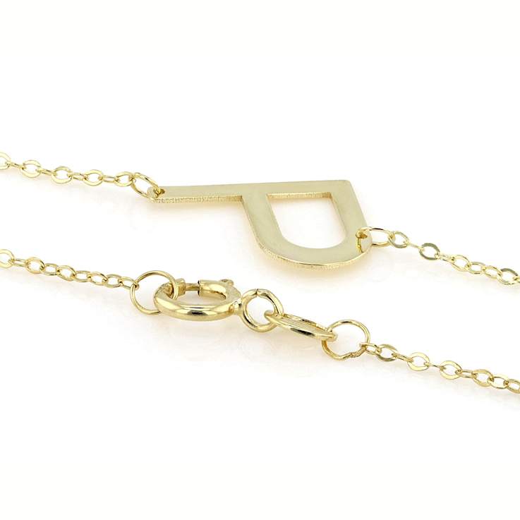 Sideways Initial P Necklace In Solid 14K Yellow Gold 18 Inch