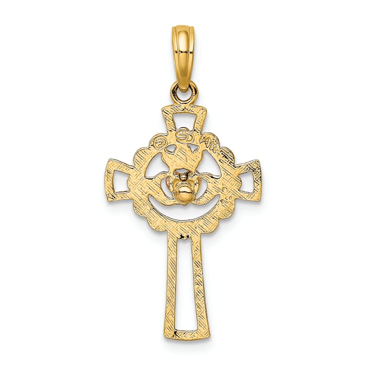 14K Yellow Gold and 14k Rose Gold Textured Claddagh Cross Charm