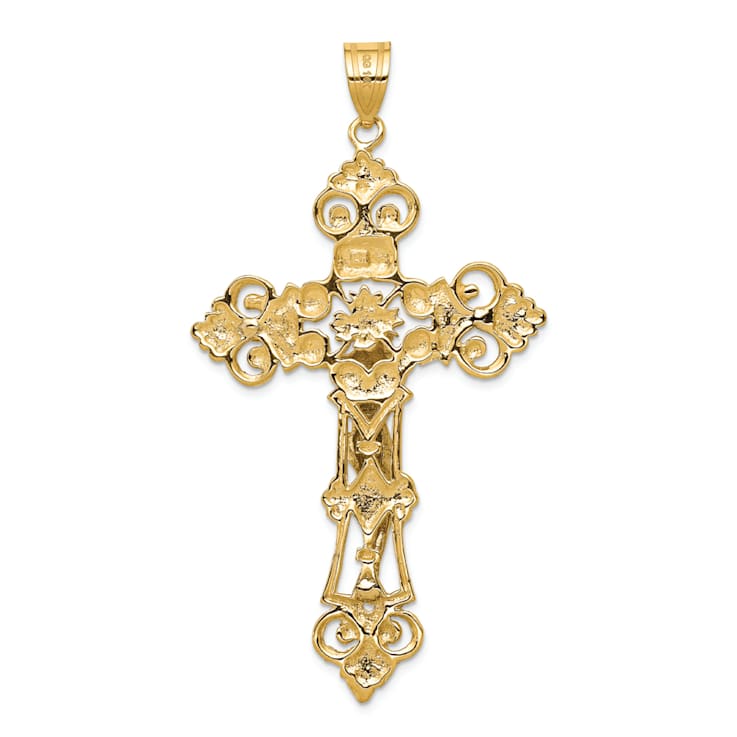 14k Yellow Gold and 14k White Gold INRI Fleur De Lis Crucifix Pendant