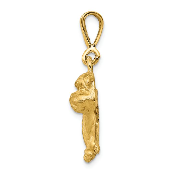 14k Yellow Gold Satin and Diamond-Cut Bulldog Pendant