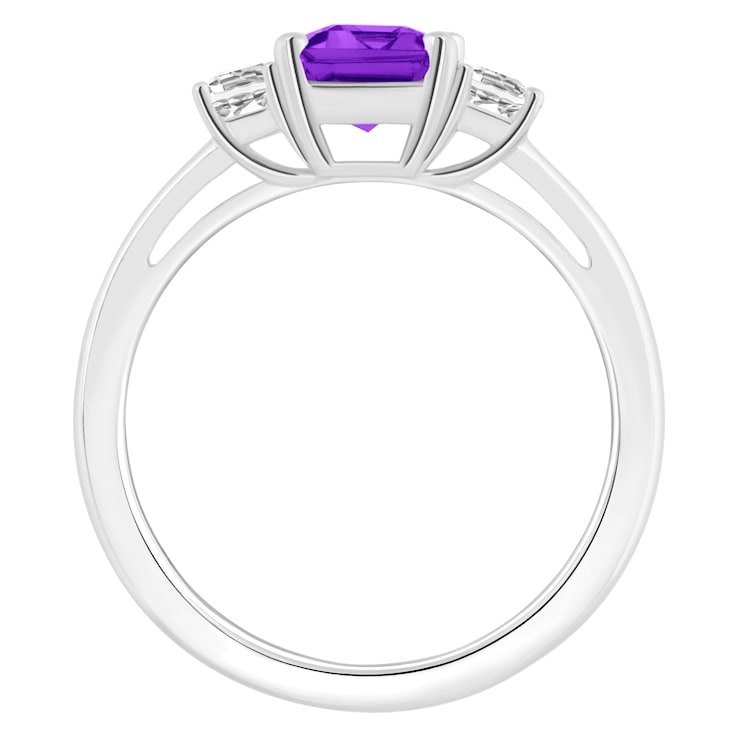 8x6mm Emerald Cut Amethyst And White Topaz Rhodium Over Sterling Silver
3-Stone Ring