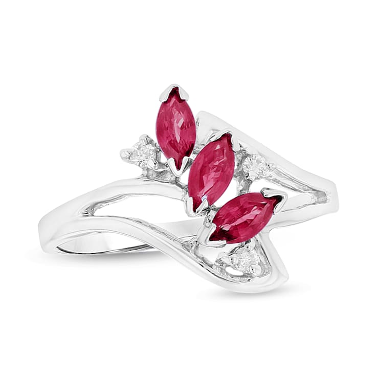 0.41ctw Diamond and Ruby Marquise Ring in 14k White Gold