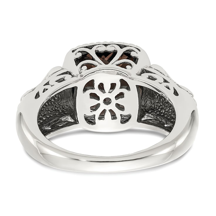 Brown Smoky Quartz Sterling Silver with 14K Gold Accent Antiqued Ring