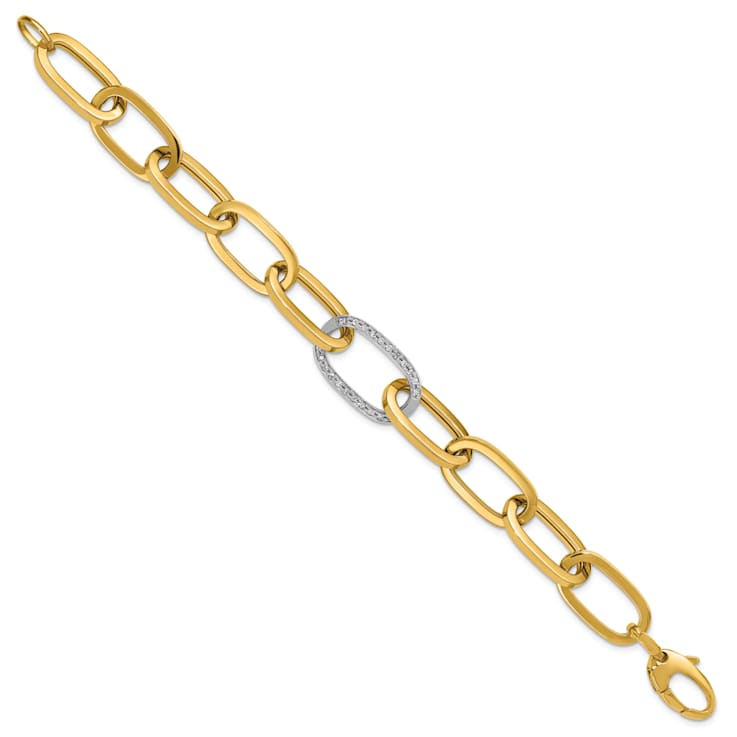 14K Yellow Gold with White Rhodium Diamond Oval 8-inch Bracelet 0.50ctw