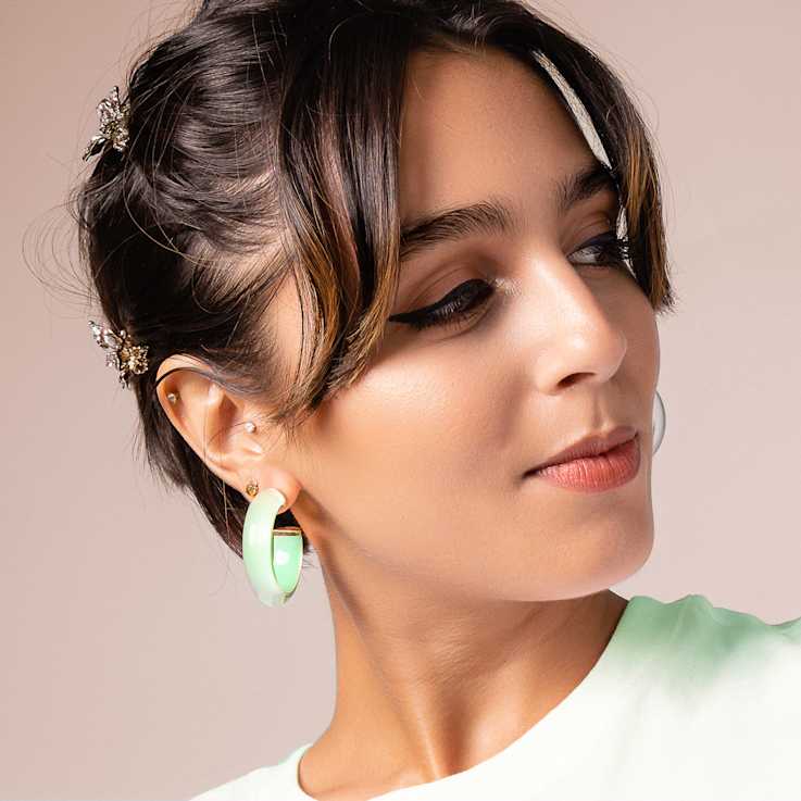 14K Yellow Gold Over Sterling Silver Illusion Acrylic Hoops in Santorini