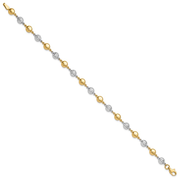 14k Yellow Gold and 14k White Gold Polished Diamond-Cut Puffed Circles Bracelet