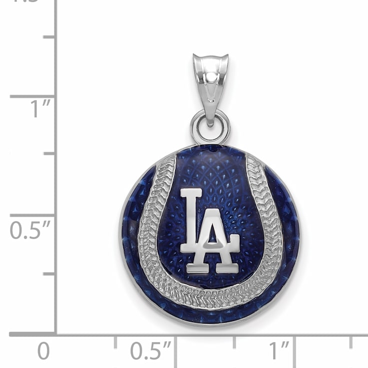 Rhodium Over Sterling Silver MLB LogoArt Los Angeles Dodgers Enameled Pendant