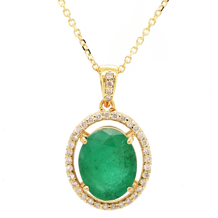 4.24 Ctw Emerald and 0.28 Ctw White Diamond Pendant in 14K YG