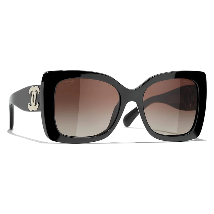 Chanel Black Frame with Large CC Gold Logo Brown Polarized Lens Sunglasses