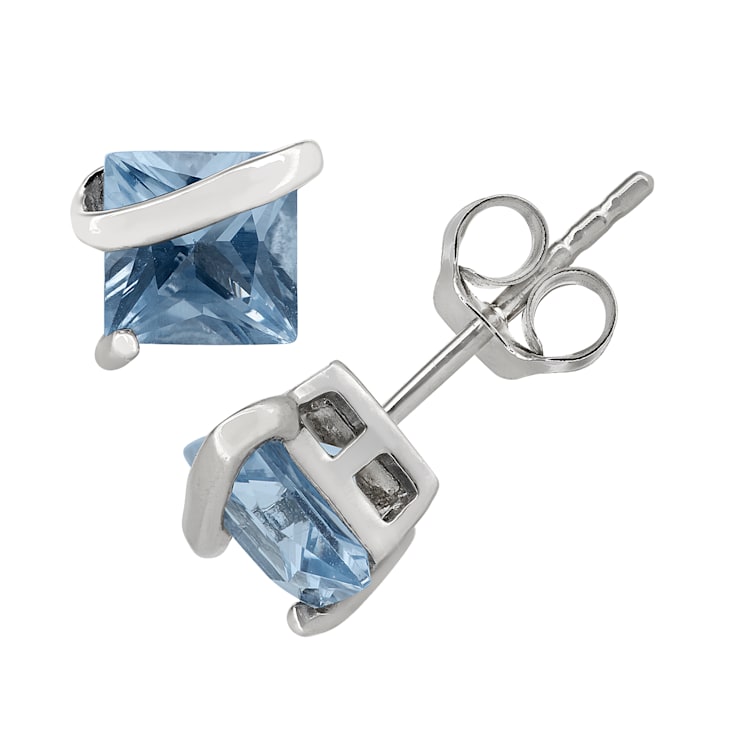 Square Aquamarine Simulant Sterling Silver Stud Earrings 2.40ctw