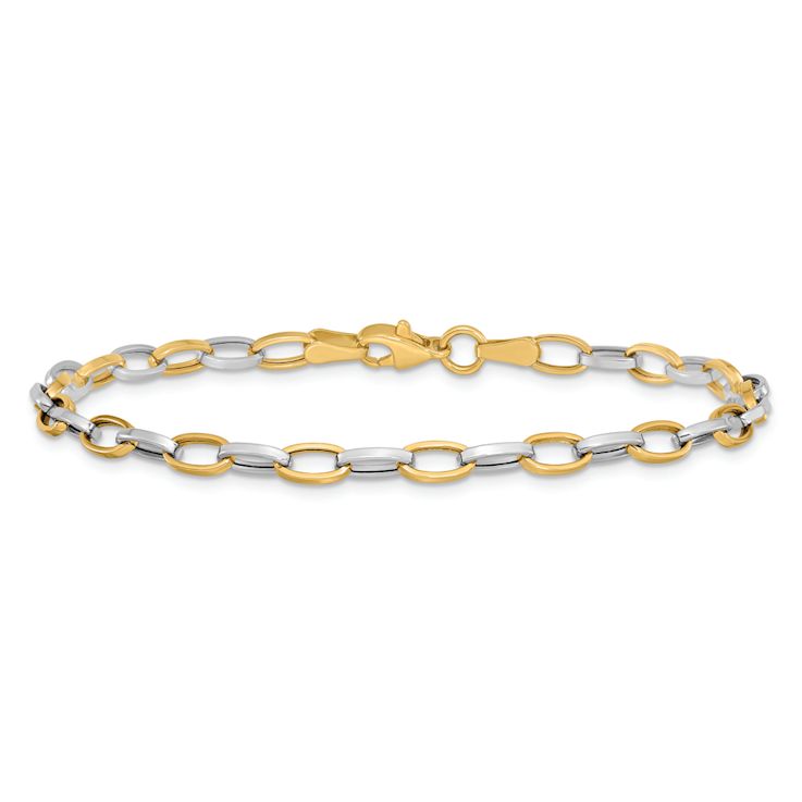 14k Two-tone Gold 4mm Polished Open Link Bracelet