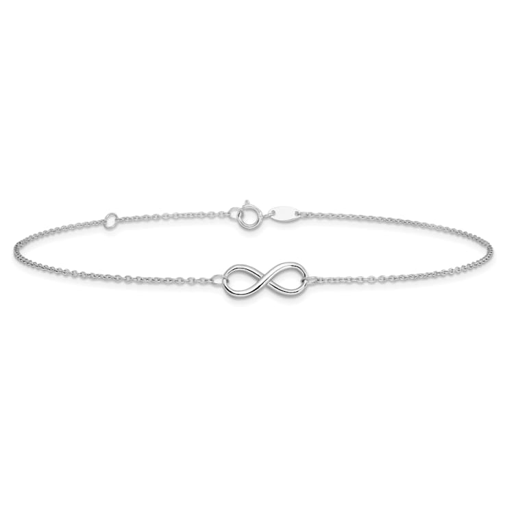 14K White Gold Polished Infinity with 1-inch Extension Anklet