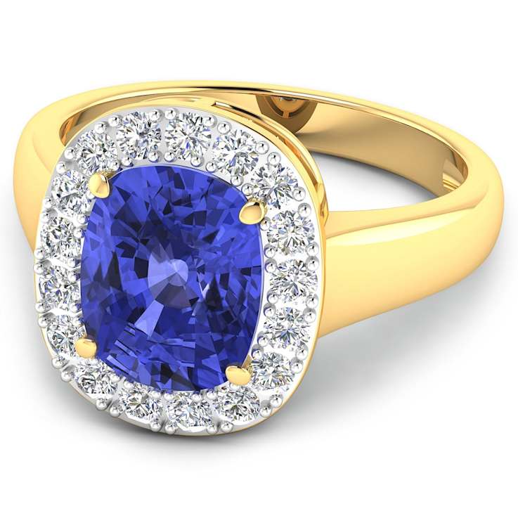 3.41ctw Violet Tanzanite and Diamond 14K Yellow Gold Halo Ring