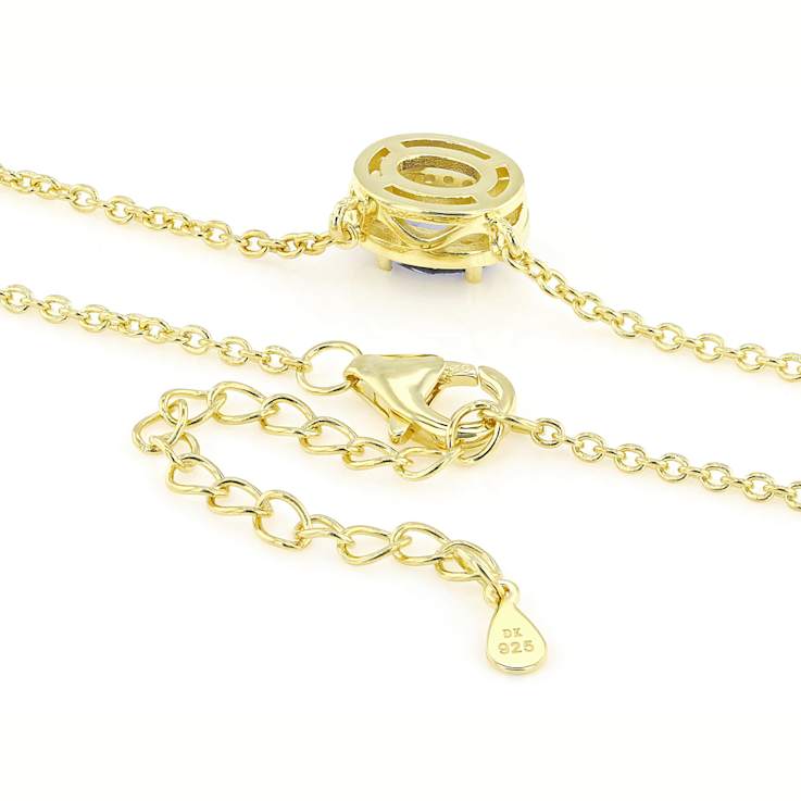 Blue Tanzanite Oval And White Zircon Station Necklace In 18K Gold Over
Sterling Silver 0.74ctw