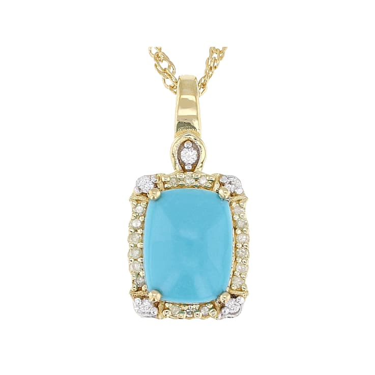 Turquoise With Yellow Diamond And White Zircon Pendant Necklace In 18K
Gold Over Sterling Silver