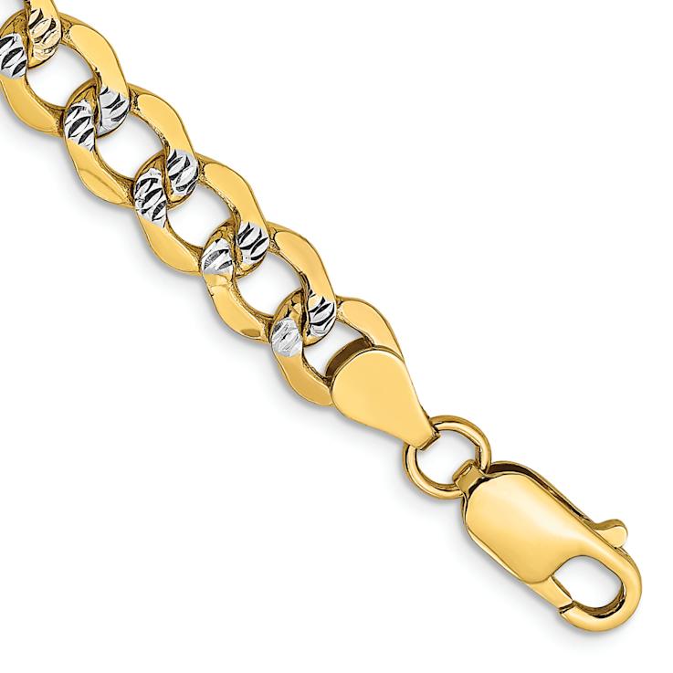 14K Two-tone Gold Diamond-Cut Pave Curb Chain Bracelet