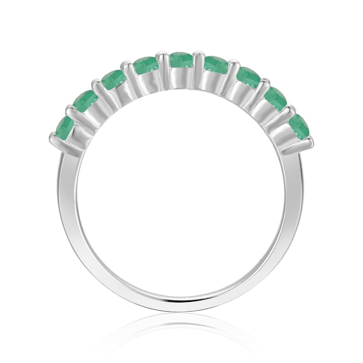 Round Emerald Sterling Silver Anniversary Style Stackable Band Ring, 0.80ctw