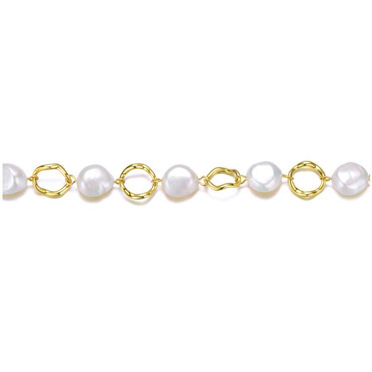Pear Shape Pearl And CZ Chain Bracelet In 14K Gold Over Sterling Silver