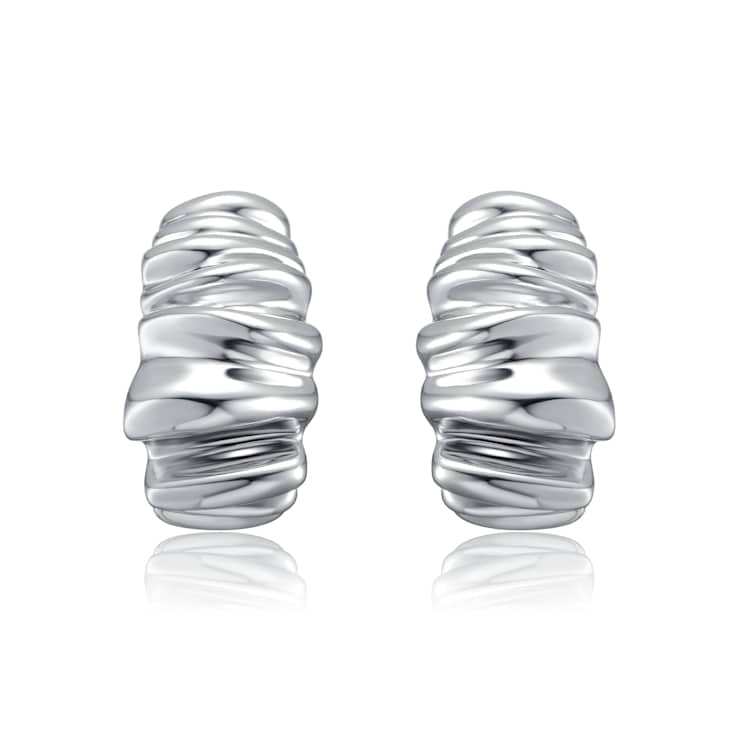 Waffled Wave Drop Earrings In Rhodium Over Brass