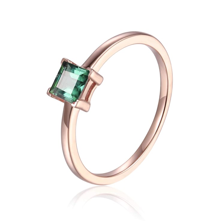 Square Green Tourmaline 14K Rose Gold Over Sterling Silver Solitaire
Ring, 0.50ct