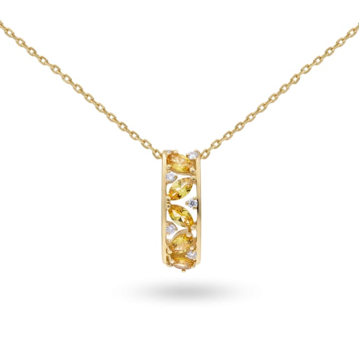 Natural Yellow Citrine 14K Yellow Gold Over Sterling Silver Pear Shape
Pendant with Chain