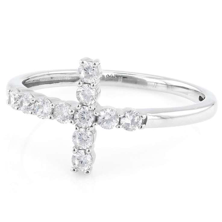 East-West CZ Cross Band Ring In Sterling Silver