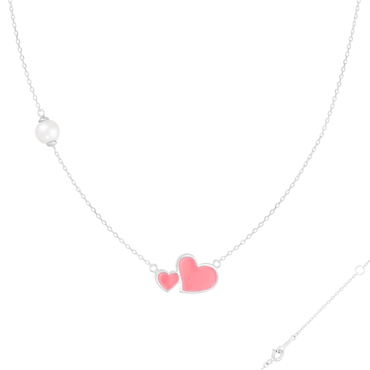 6.5-7mm Off Round White Cultured Freshwater Pearl and Pink enamel
Rhodium Over Sterling Necklace