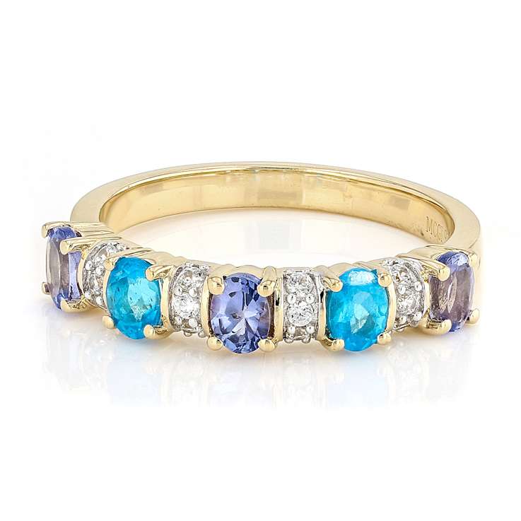 Tanzanite, Neon Blue Apatite And White Zircon Ring In 18K Gold Over
Sterling Silver 0.94ctw