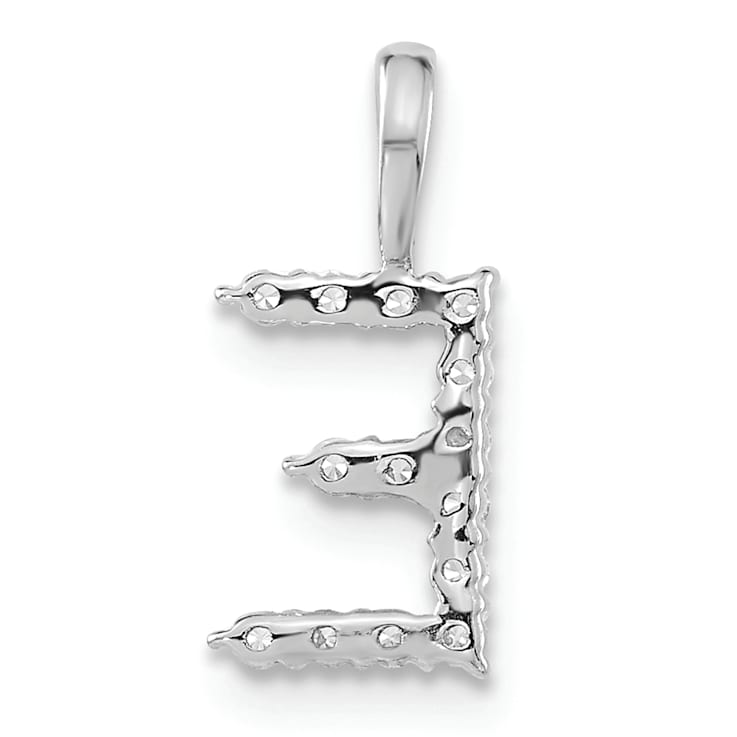 Rhodium Over 14K White Gold Lab Grown Diamond Letter E Initial Pendant