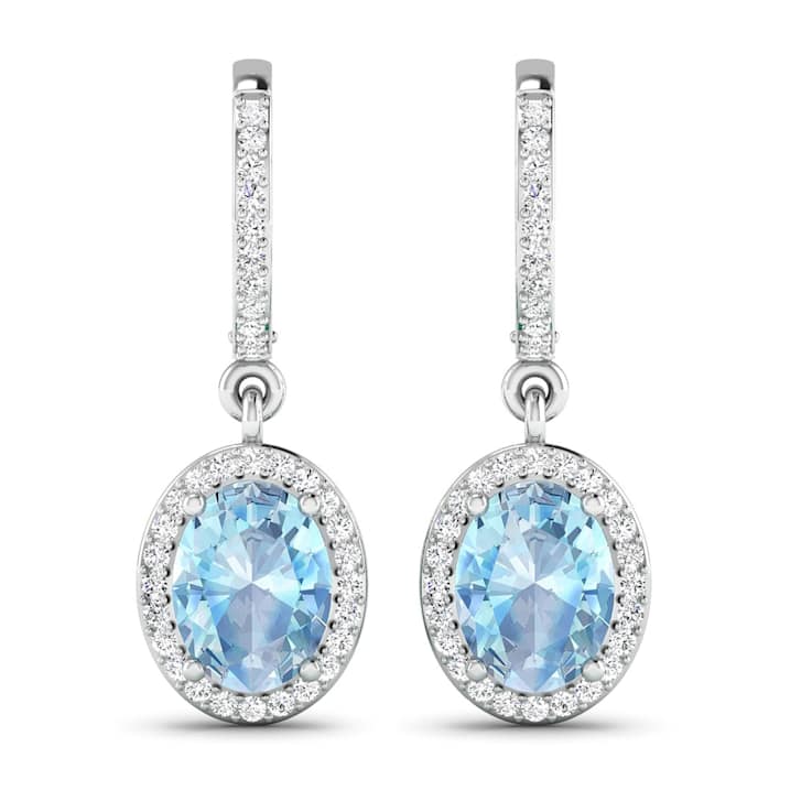 1.92ctw 14K White Gold Aquamarine and White Diamond Halo Earrings