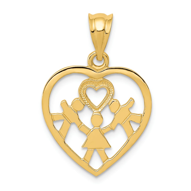 14k Yellow Gold 3 Children in Heart Charm