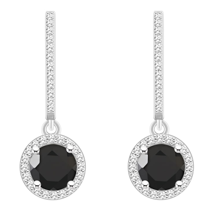 6mm Round Black Onyx 1/3 ctw Diamond Rhodium Over Sterling Silver Halo
Dangle Earrings