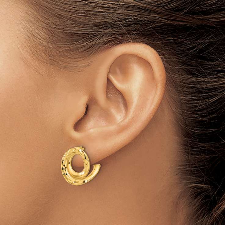 14k Yellow Gold Polished and Diamond-Cut Intertwined Circle Stud Earrings